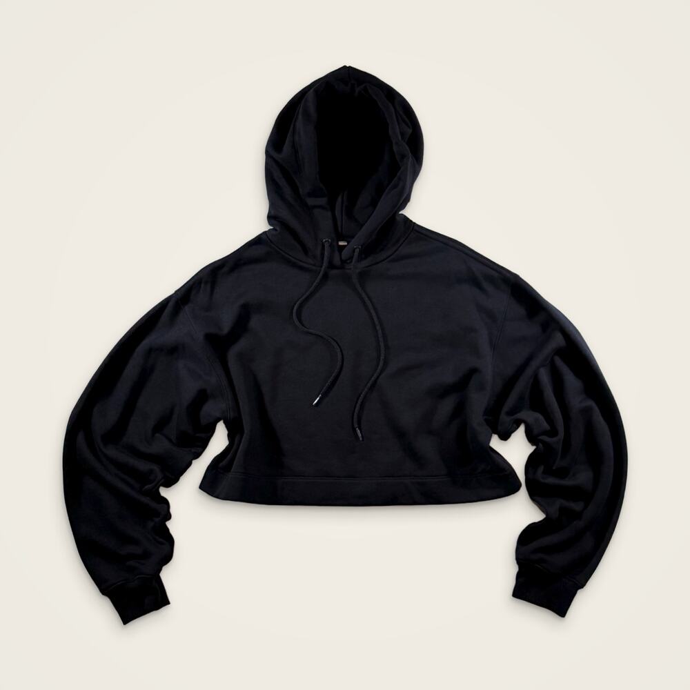 Alo Yoga Bae Cropped Hoodie Black French Terry Pullover NWOT Size S
